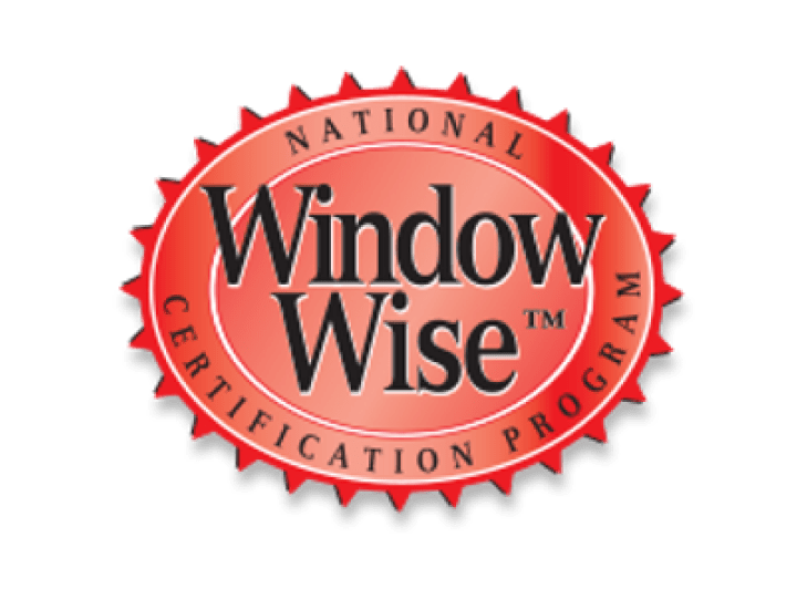 A red, oval-shaped logo with a sawtooth border. In the center, the text reads "Window Wise" in black with a small "TM" symbol. A circular text surrounding it reads "NATIONAL CERTIFICATION PROGRAM" in white.