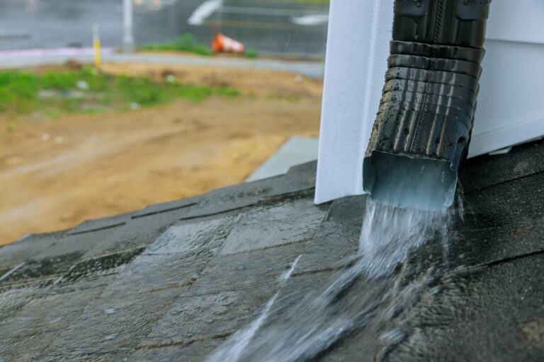 Heavy rain during the rainy season causing with water during heavy rain to flow down the roof.