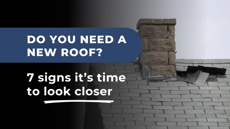 A close-up of damaged shingles on a sloped roof with bold overlay text prompting readers to assess how to tell if you need a new roof in Ontario.