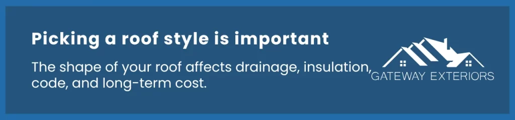 Graphic quote explaining how roof shape affects drainage, insulation, and long-term value for sloped vs flat roof Ontario homes.