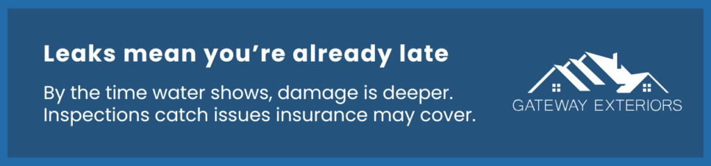 Roof leaks are often a late warning sign. Inspections can catch issues before insurance denies your claim.