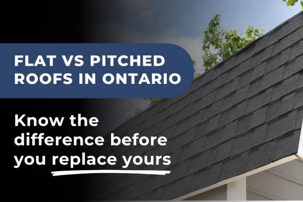 Image showing a pitched asphalt shingle roof under a sunny sky. Highlights the difference between flat vs pitched roofs for Ontario homeowners considering a roofing upgrade.